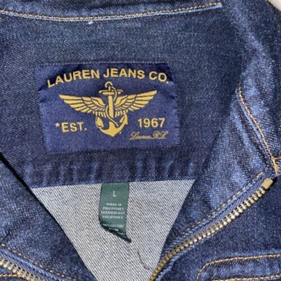 Lauren Jeans Company Dark Jean Denim Naval Military  Jacket Size Large - Picture 4 of 11